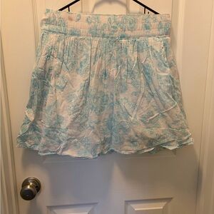 Old Navy White Midi Skirt with Light Blue Floral Print